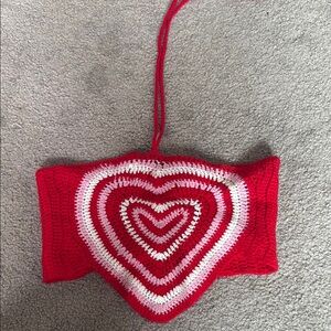 Red and White Heart Crochet Top